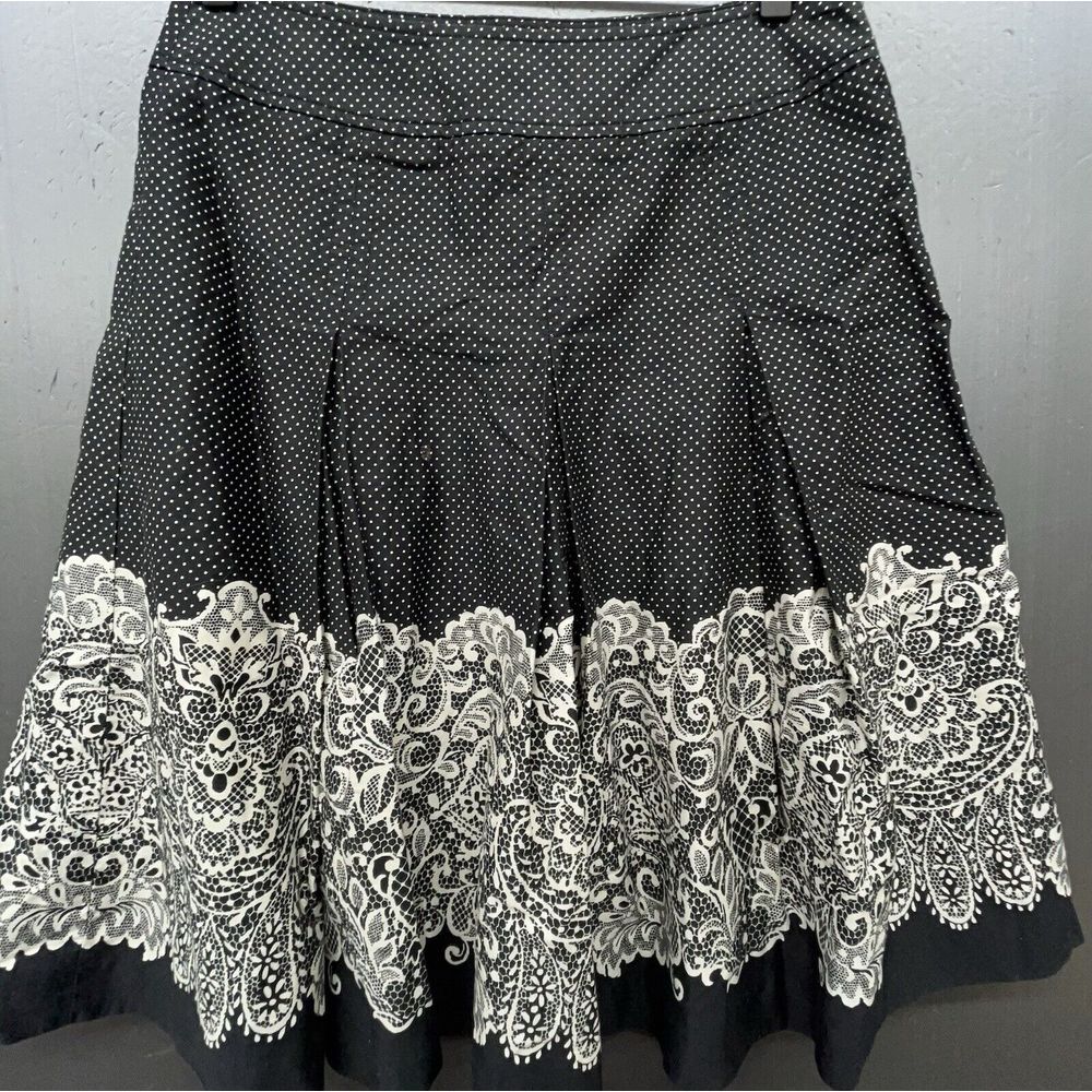 Talbots Petite Skirt 2P Black White Flare Polka Dot Paisley Cotton Career Casual